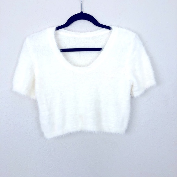 ASOS Fuzzy Short Sleeve Crop Top White 12